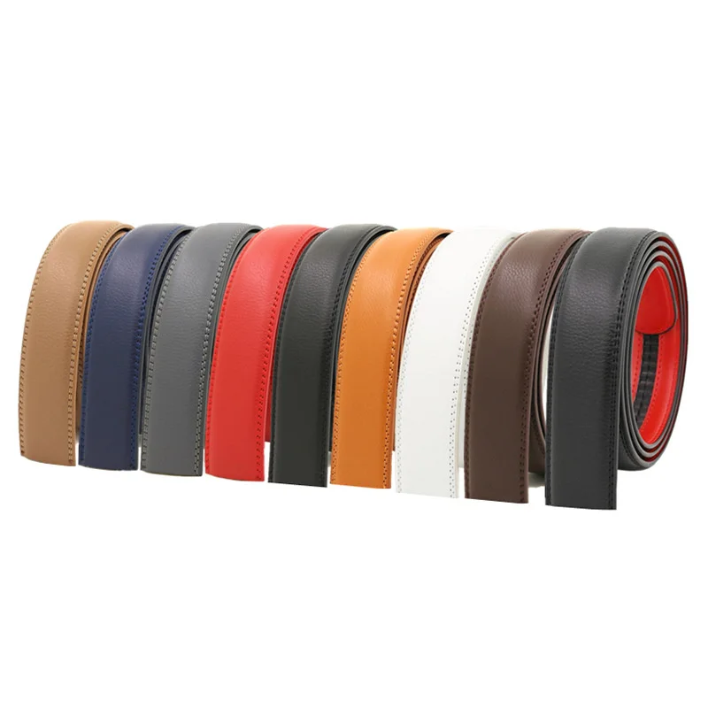 3.5cm Wide Belt Smooth Buckle Automatic Buckle Two-layer Cowhide Without Buckle Trousers Belt Men's Leather Belt