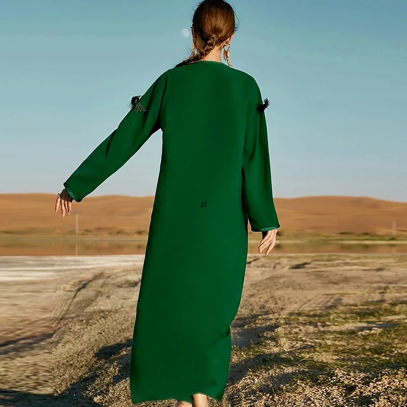 Moroccan Caftan Dubai Abaya Dresses Women Tassel Handsewn Diamonds Muslim Arab Saudi Jalabiya Robe Party Evening Gowns Kaftan
