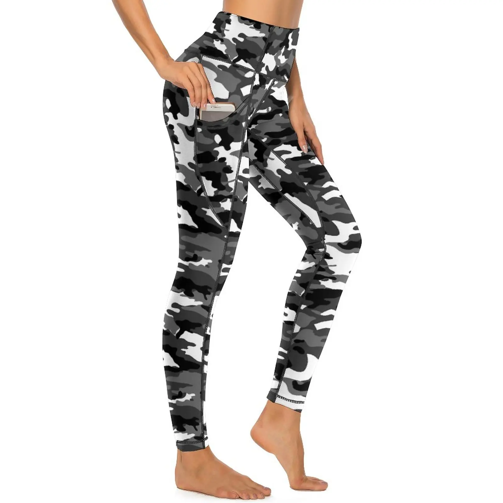 

Gray And Black Camo Leggings Camouflage Print Fitness Yoga Pants High Waist Elegant Leggins Stretch Graphic Sports Tights Gift