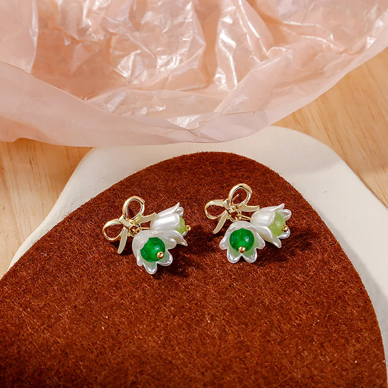 

New Fashion Colorblock Lily of The Valley Flower Stud Earrings Creative Bow Bell Earring Stud Earrings for Women Girl Jewelry