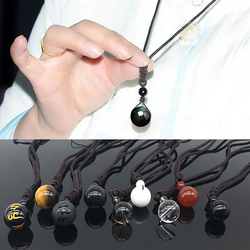 

16mm Obsidian Tiger Eye Crystal Ball Pendant Necklace Men Women Transfer Lucky Love Rope Clavicle Chokers Vintage Lover Jewelry