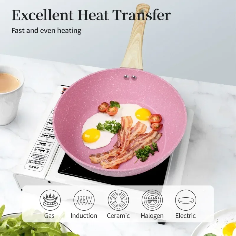 Сковорода Innerwell с антипригарным покрытием Вок крышкой 10-дюймовая розовая