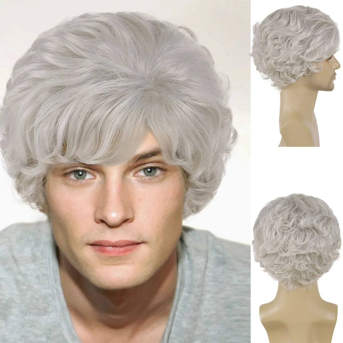 Синтетический парик Короткие вьющиеся волосы Парик с челкой Косплей Костюм