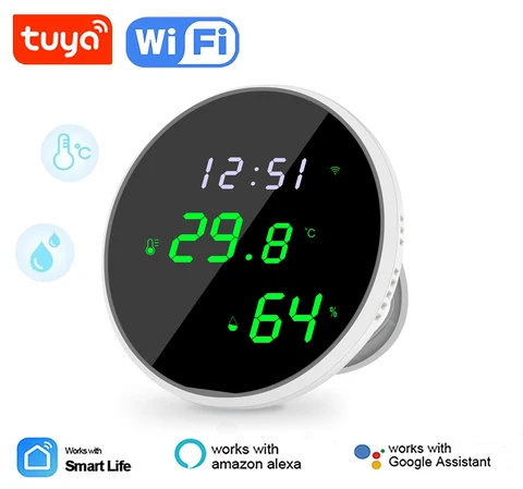Умный Wi-Fi датчик температуры и влажности Tuya, комнатный гигрометр, термометр, цифровой ЖК-дисплей, поддержка Alexa Google Assistant, USB