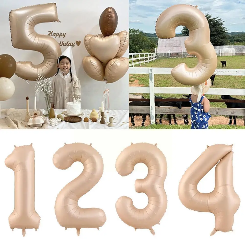 

32 Inch Cream Color Number Balloons 0-9 Large Digital Girl Happy Adult Birthday Party Helium Ball Kids Wedding Foil Decorat M4M1