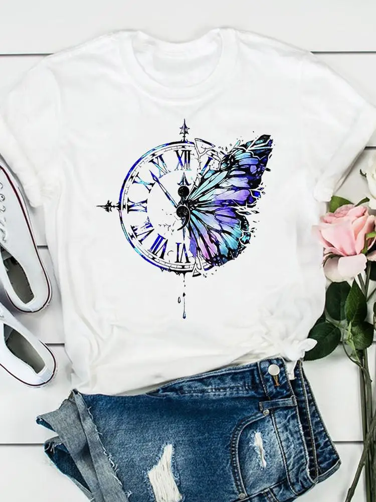 

Clothing Casual Vintage Butterfly Sweet Lovely Summer Fashion Print Short Sleeve Tee Women Clothes T Female Graphic T-shirts