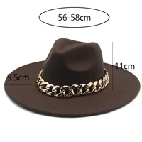 fedora hats big brim 9 5cm thick gold chain band women hats panama luxury thick chain men women hat 2021 new sombreros de mujer