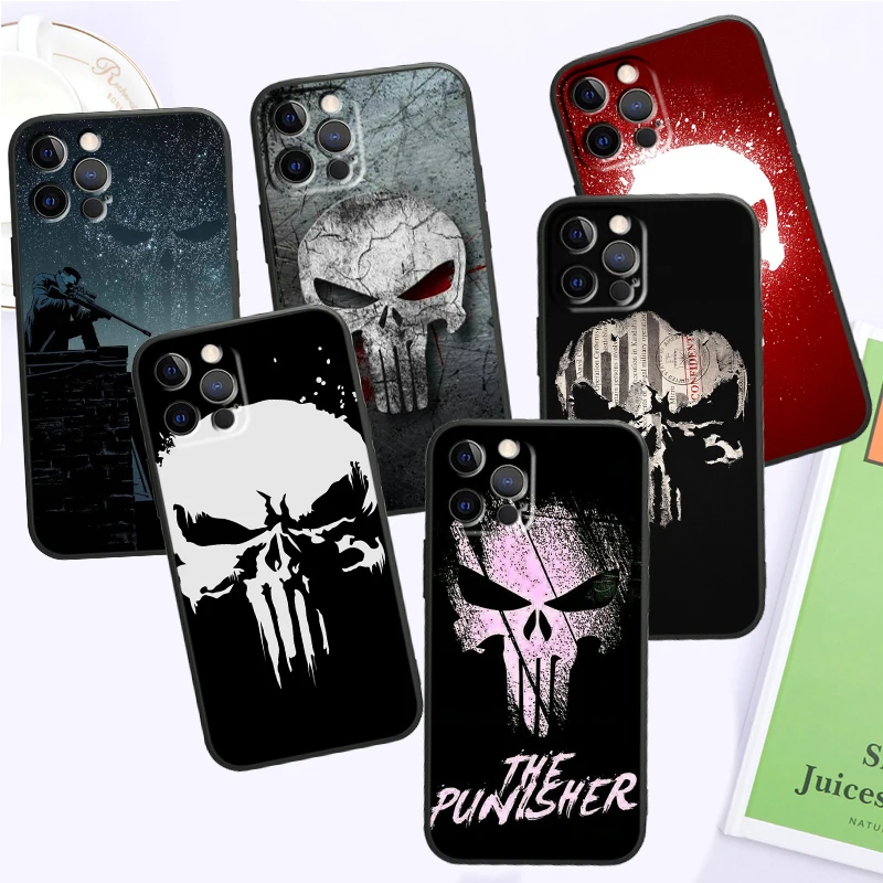 

Marvel Punisher Skull For iPhone 15 14 13 12 11 XS XR X 8 7 SE Pro Max Plus Mini Black TPU Phone Case