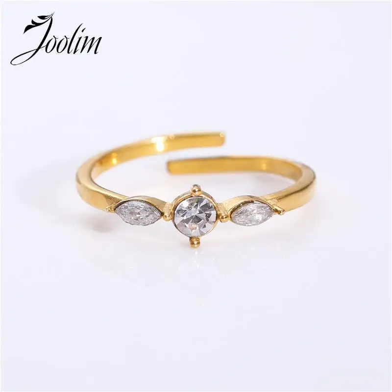 

Joolim High End 18K Gold PVD No Fade Simple Set With Three Zircon Resizable Rings For Wedding Stainless Steel Jewelry Wholesale