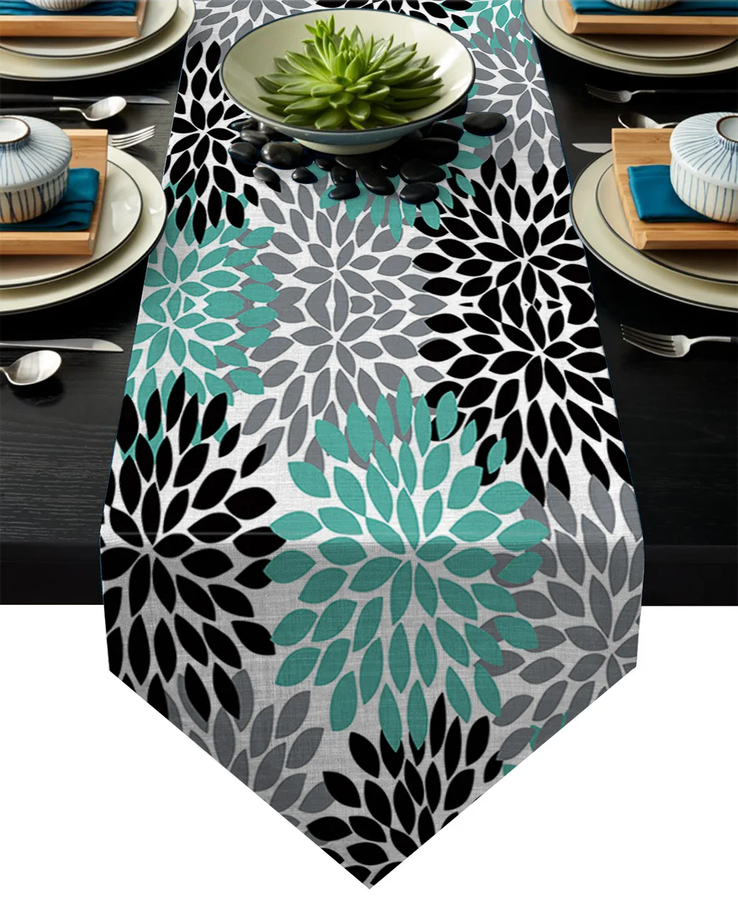 

Dahlia Gray Green Black Flower Table Runners Tablecloths Decoration Vintage Wedding Party Table Runner Small Stain Resistant