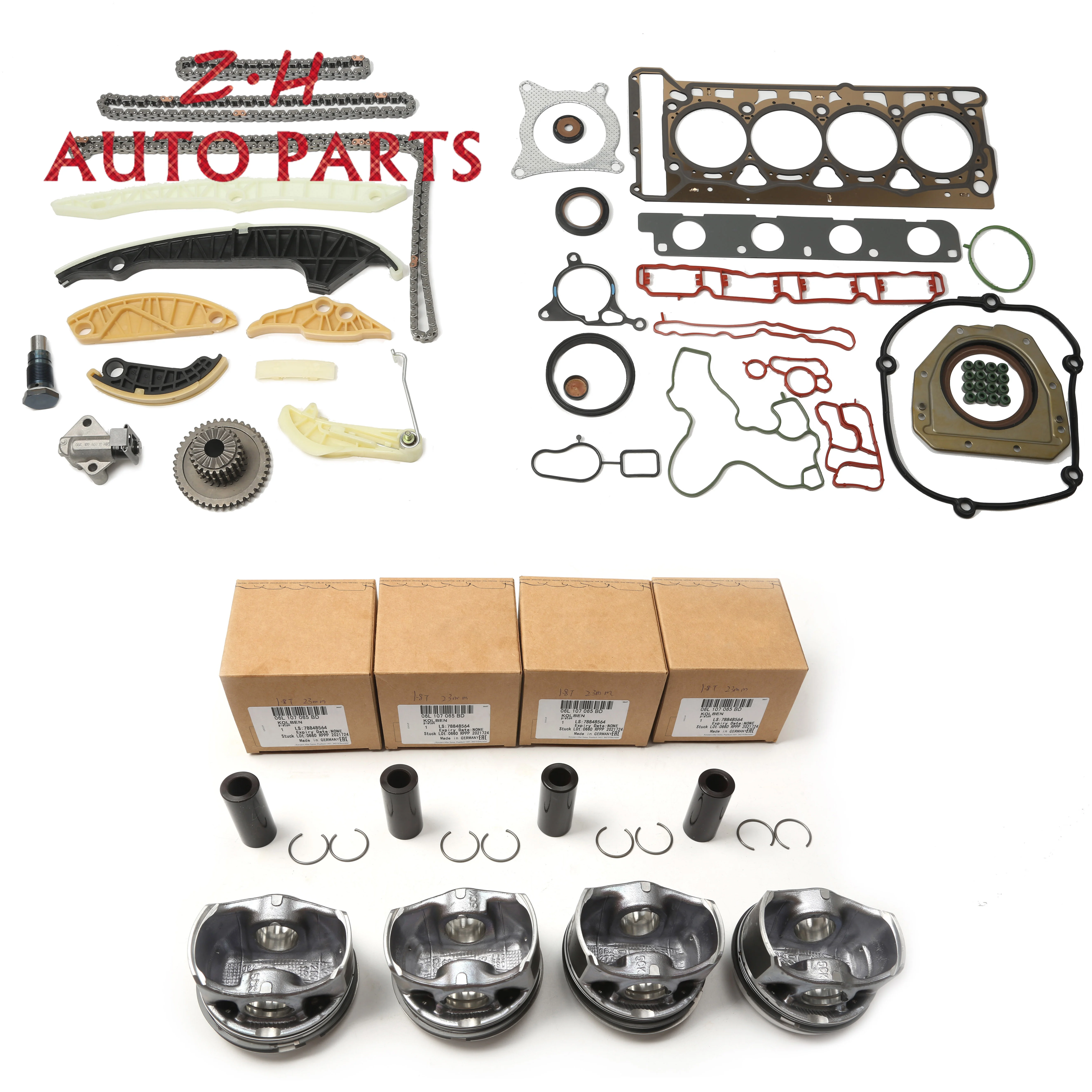 

New 1.8T Engine Repair Kit 23MM 82.51MM Pistons Gasket Seal Set Timing Chain Tensioner Kit For Audi A3 A4 A5 TT VW Passat B7 CC