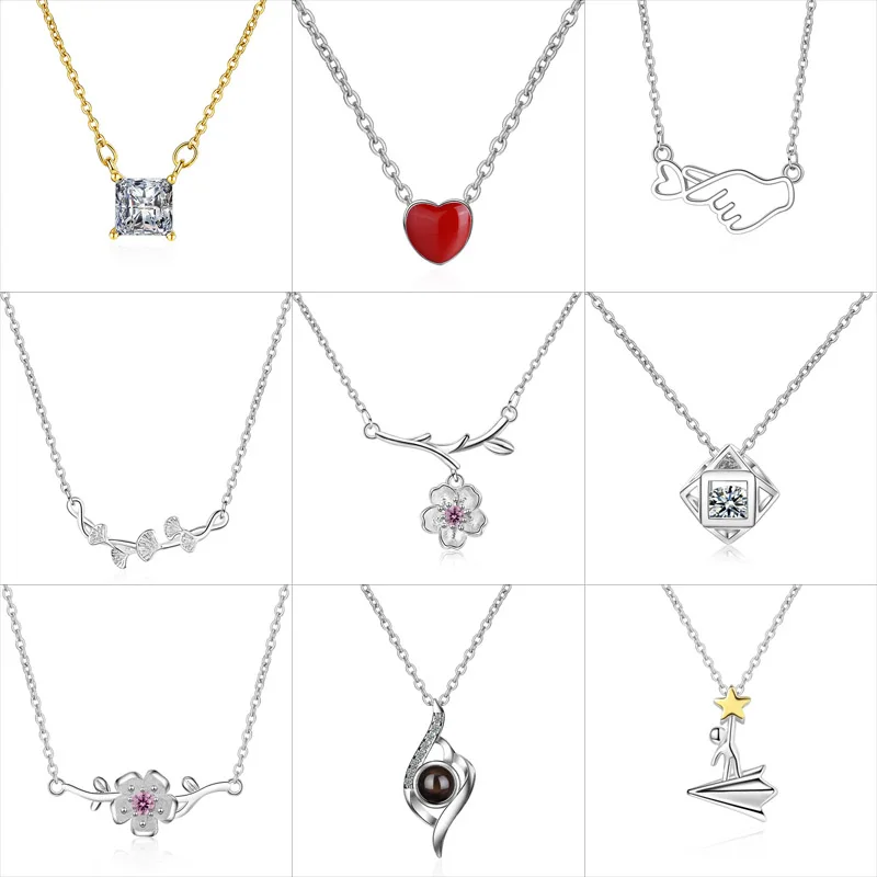 

Red Heart Cherry Blossom Flower Hand Heart Ginkgo Leaves Magic Cube Silver Choker Jewelry Women Necklace Girl Lady Birthday Gift