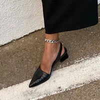 2022 women pointed toe vintage sandals woman solid mid heels womens shoes female footwear ladies summer office plus size