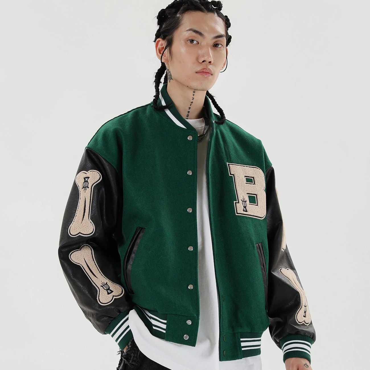 

Men Baseball Coats Hip Hop Furry Bone Patchwork Color Block Jackets 2022 New Autumn Men Harajuku Streetwear Bomber Jacket Unisex