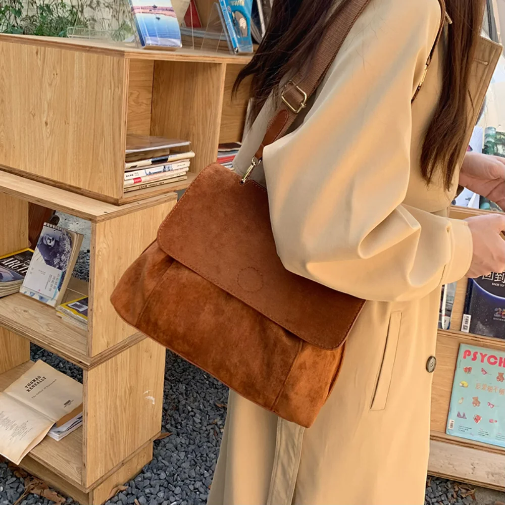 Vintage Faux Suede Crossbody Bags Women Luxury Designer Fashion Shoulder Bag Female Casual Large Capacity Messenger Bag