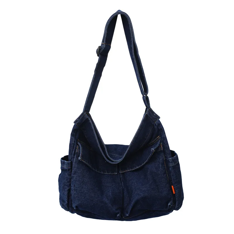 Casual Couple Denim Jeans Shoulder Bag Ins Fashion Jean Bag Large Denim Crossbody Bag Men And Womens Blue Backpack