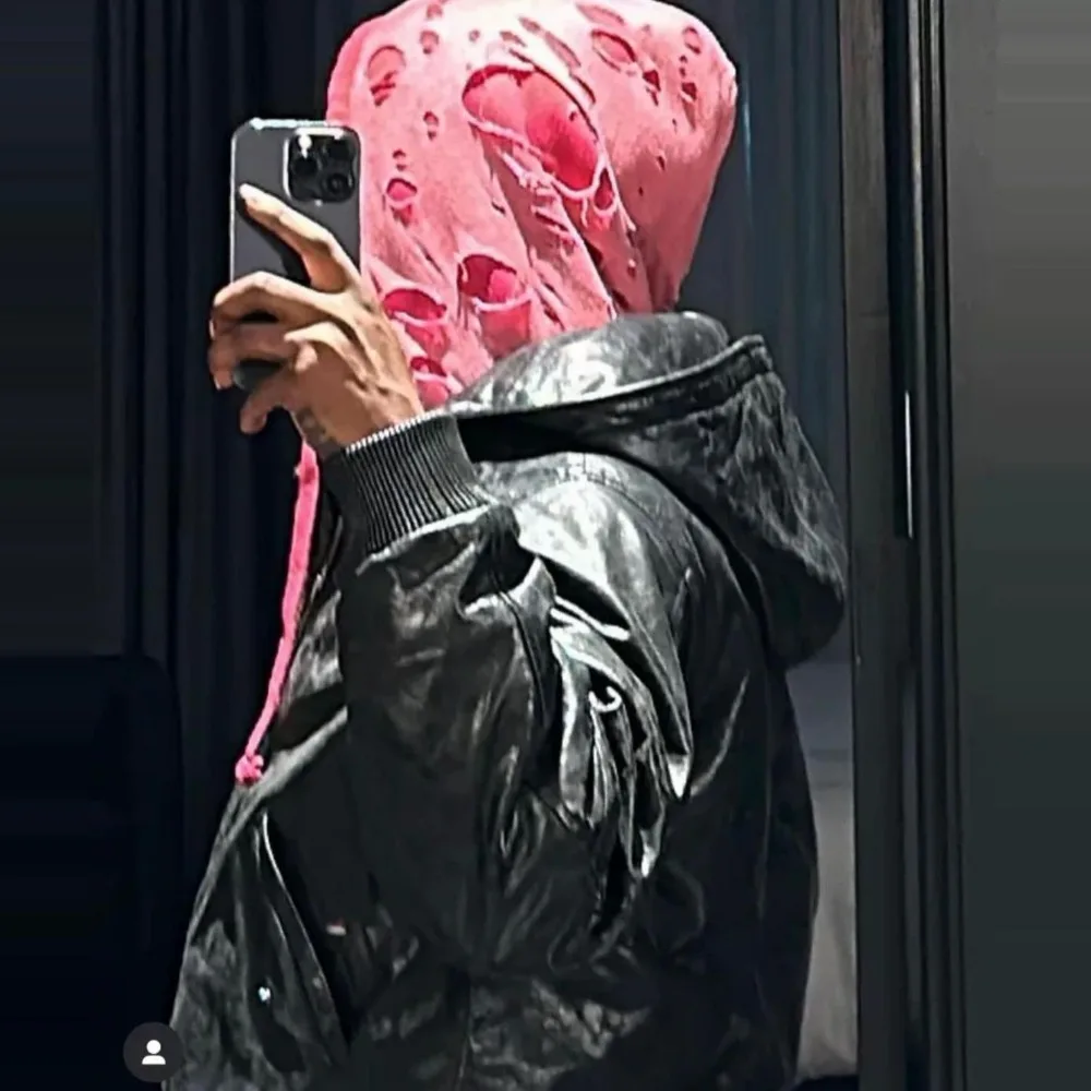 NIGO Мужская винтажная кожаная куртка-бомбер из потрескавшейся овчины с капюшоном