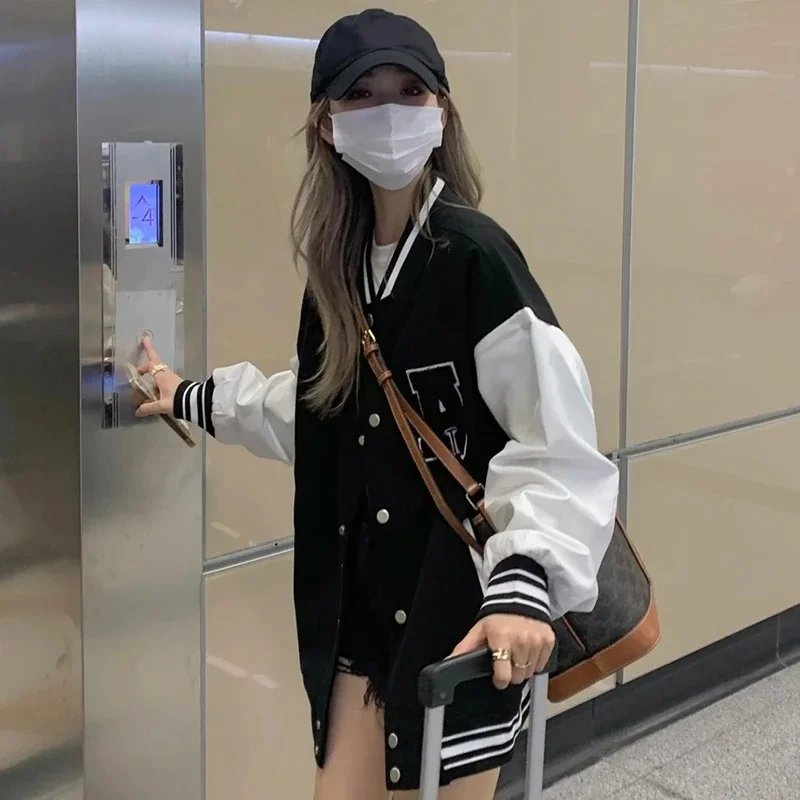 

Women Bomber Jackets 2023 Autumn Winter Fashion Baseball Uniform Oversize Coats Student Couple Harajuku Loose Jacket Streetwear