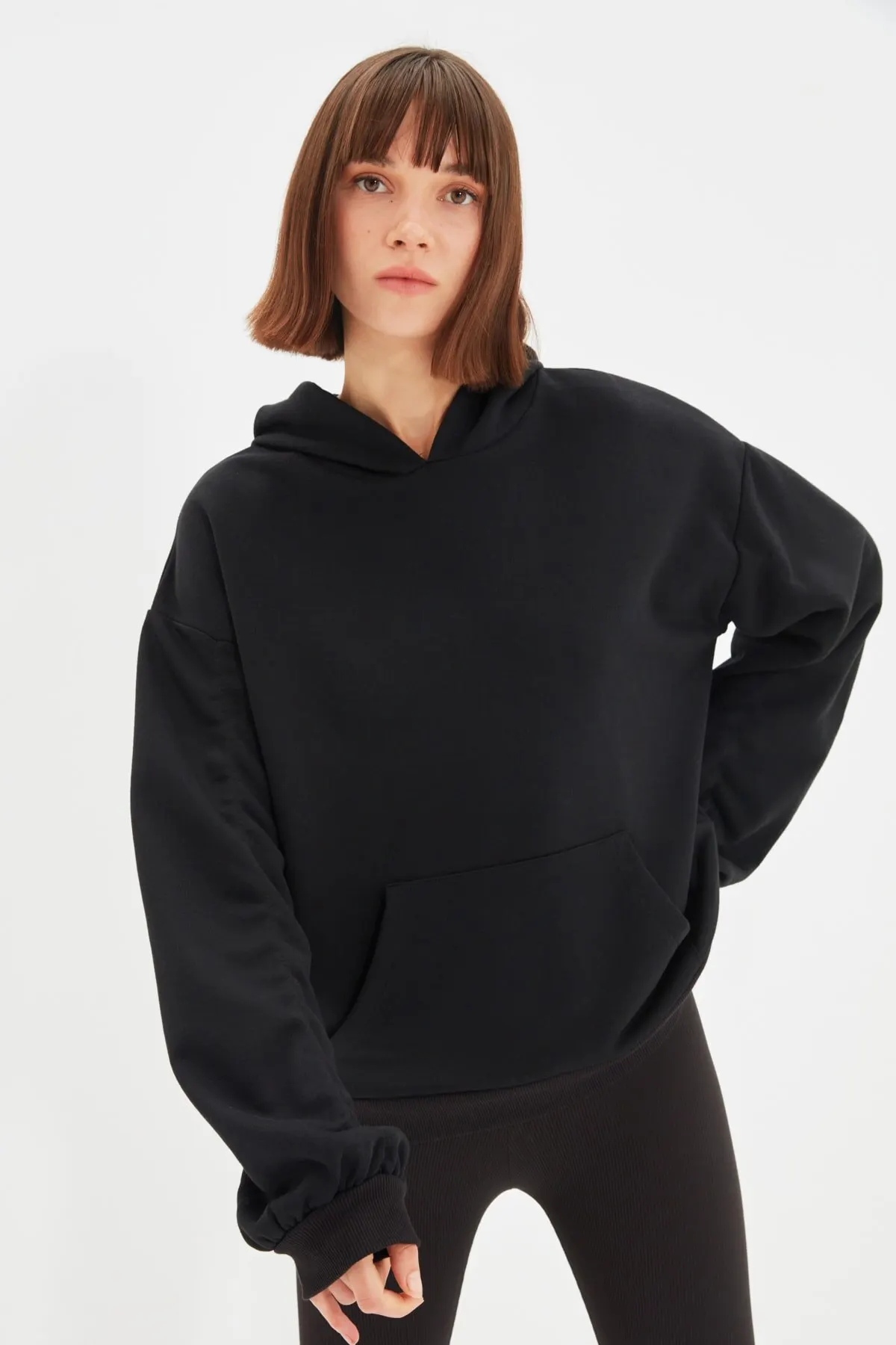 

Женская толстовка, черные базовые спортивные облегающие толстовки с оборками, модные всесезонные Новые пуловеры