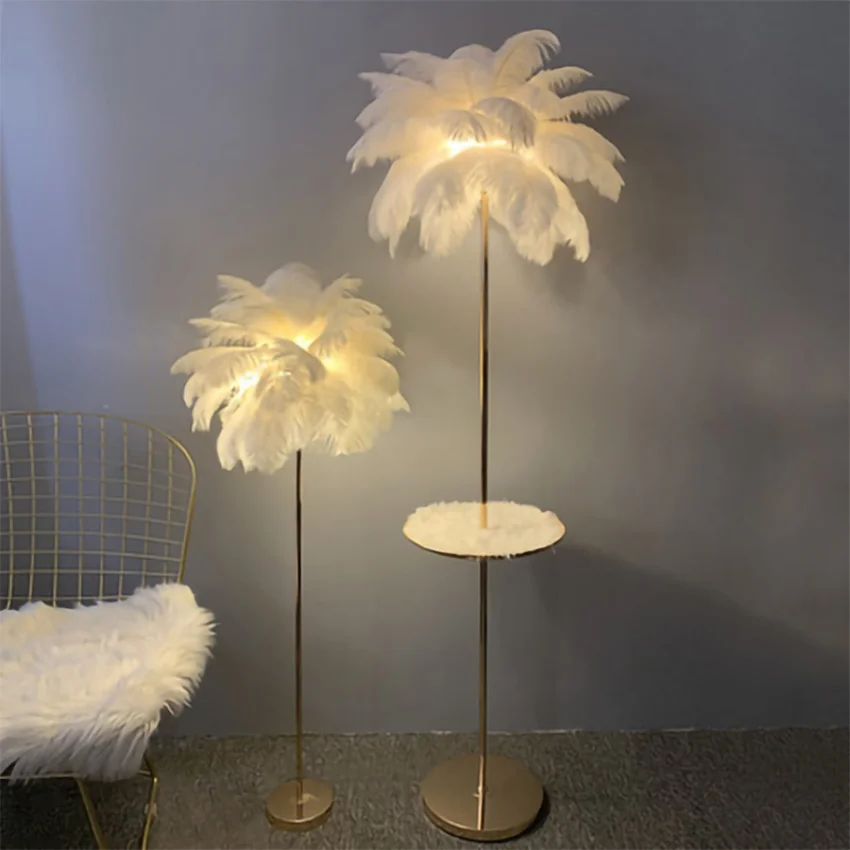 

Light Led Pendant Lamp Modern Ostrich Feather Shade Floor Study Bedroom Bedside Living Room Home Decor Indoor Standing