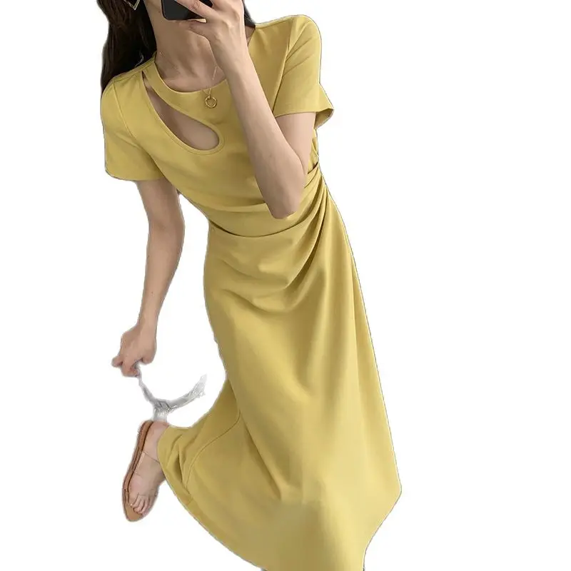 

Summer women's new hollow waist long dress summer short sleeve female casual dress sexy dress P3 757