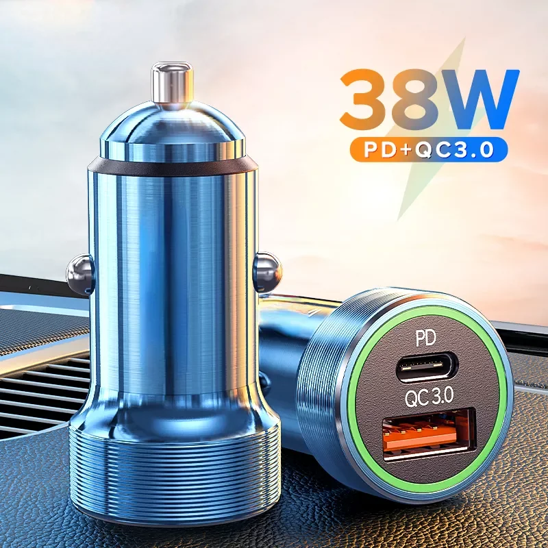 

2023NEW USB C Car Charger Quick Charge 4.0 3.0 38W Fast Charging 13 12 XS X XR 8 7 QC4.0 QC3.0 Type C Charger