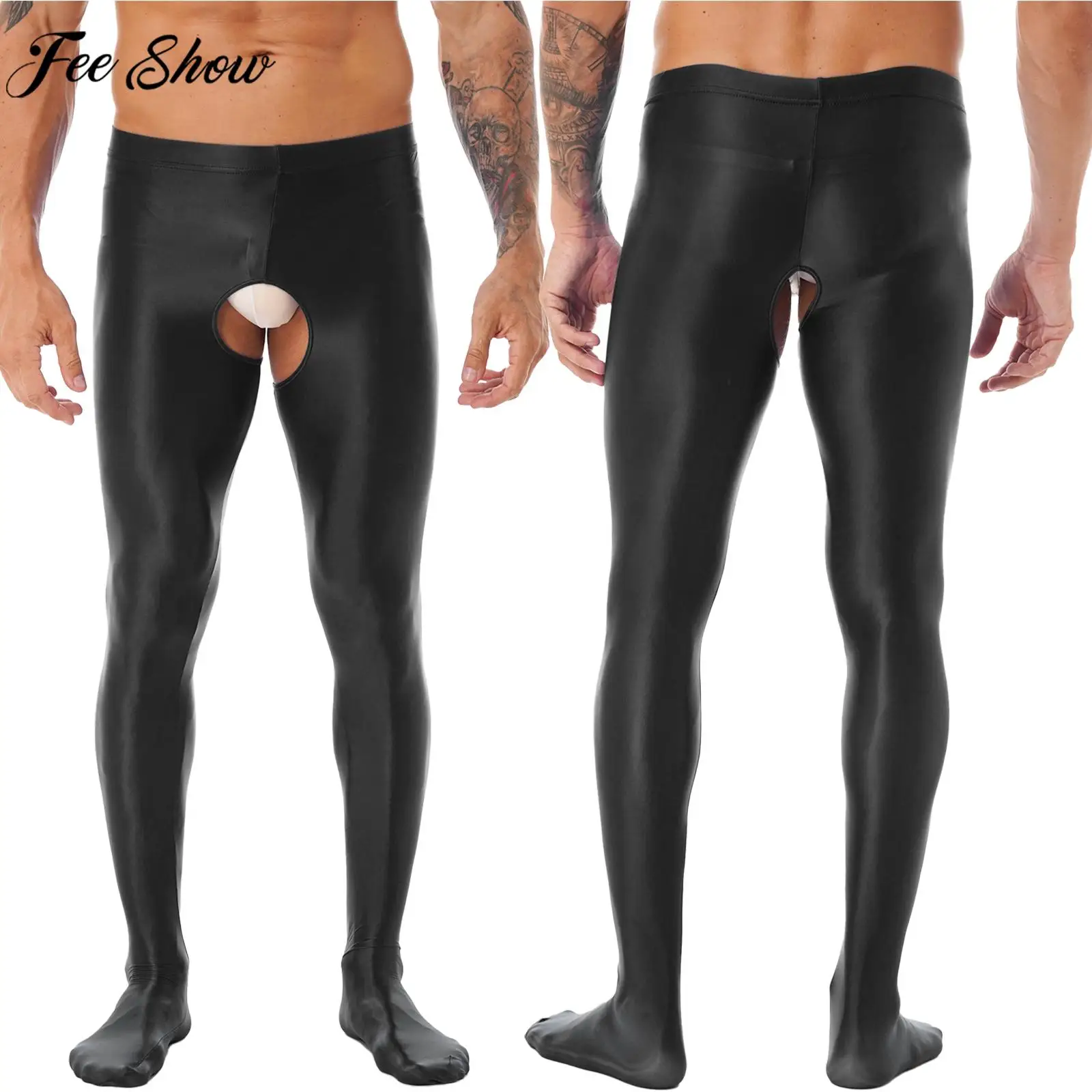 

Mens Sexy Glossy Crotchless Pantyhose High Waist Elastic Waistband Hot Pants Stretchy Leggings Lingerie Nightwear Clubwear