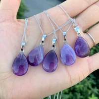 1pc natural quartz crystal amethyst water drop pendant simple women necklace sweater chain charm jewelry