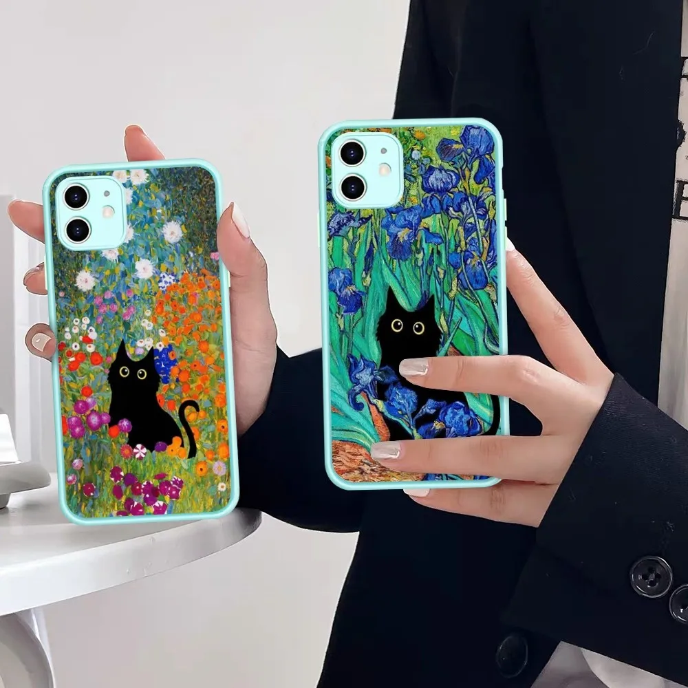

Claude Monet Van Gogh Funny Cat Art Phone Case For iPhone 14 X XR XS 7 8 Plus 11 12 13 pro MAX 13mini Matte Shockproof Case