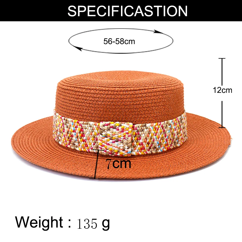 

Шляпа соломенная для мужчин и женщин, Панамка от солнца, с плоским верхом и лямкой макарон, разные цвета, регулируемый размер, летняя