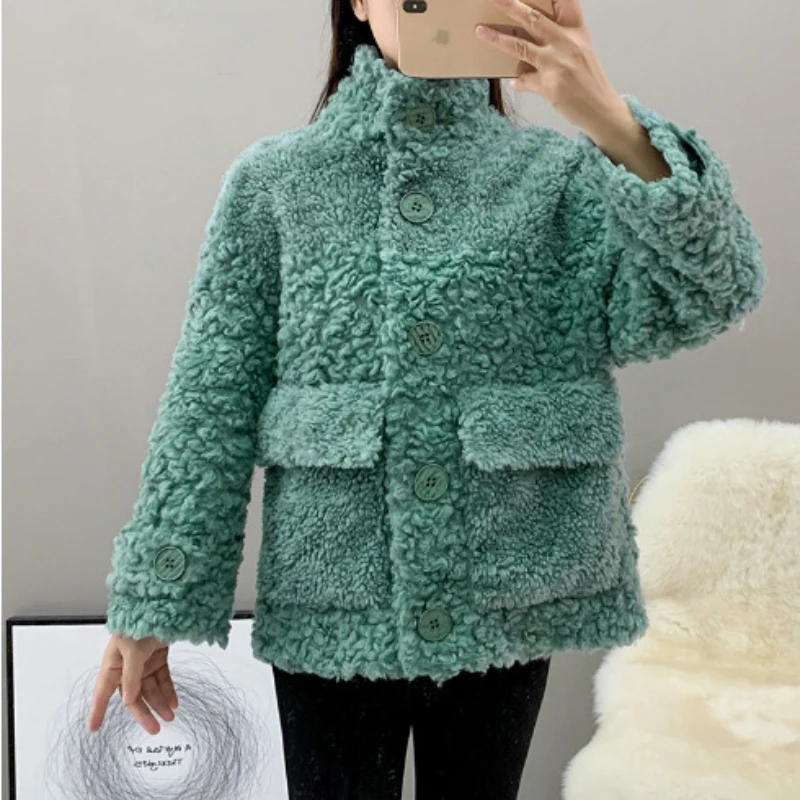 Женское однотонное пальто из 2023-ной шерсти, с овчиной