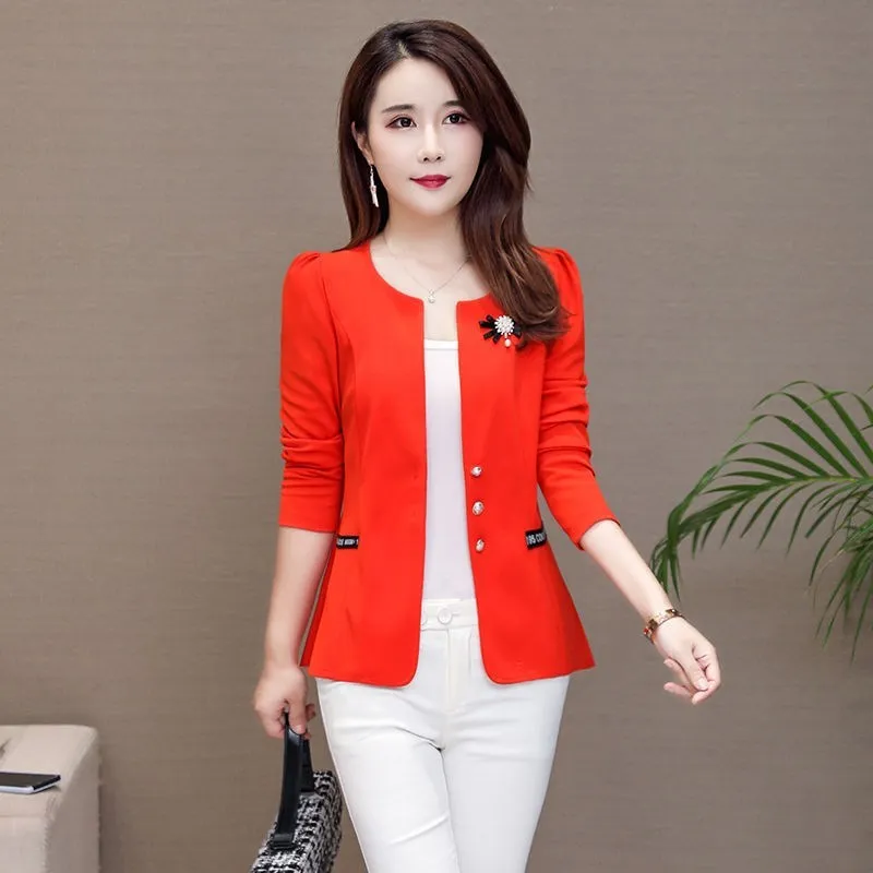 New Oversize 5XL Fashion Business Formal  Suits Women Work Office Ladies Long Sleeve Spring Casual Elegant Slim O Neck Blazer