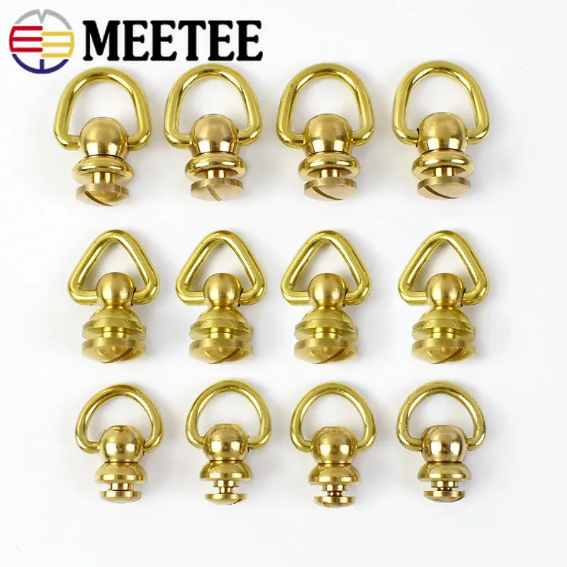 

5/10Pcs Solid Brass Rotated D Ring Nail Swivel Screw Buckles DIY Wallet Key Chain Connector Handbags Hanger Buckle Leather Craft