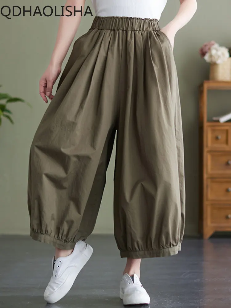 

Новые широкие брюки с высокой талией, женские весенние модные брюки в Корейском стиле, женские универсальные свободные хлопковые женские повседневные брюки до щиколотки