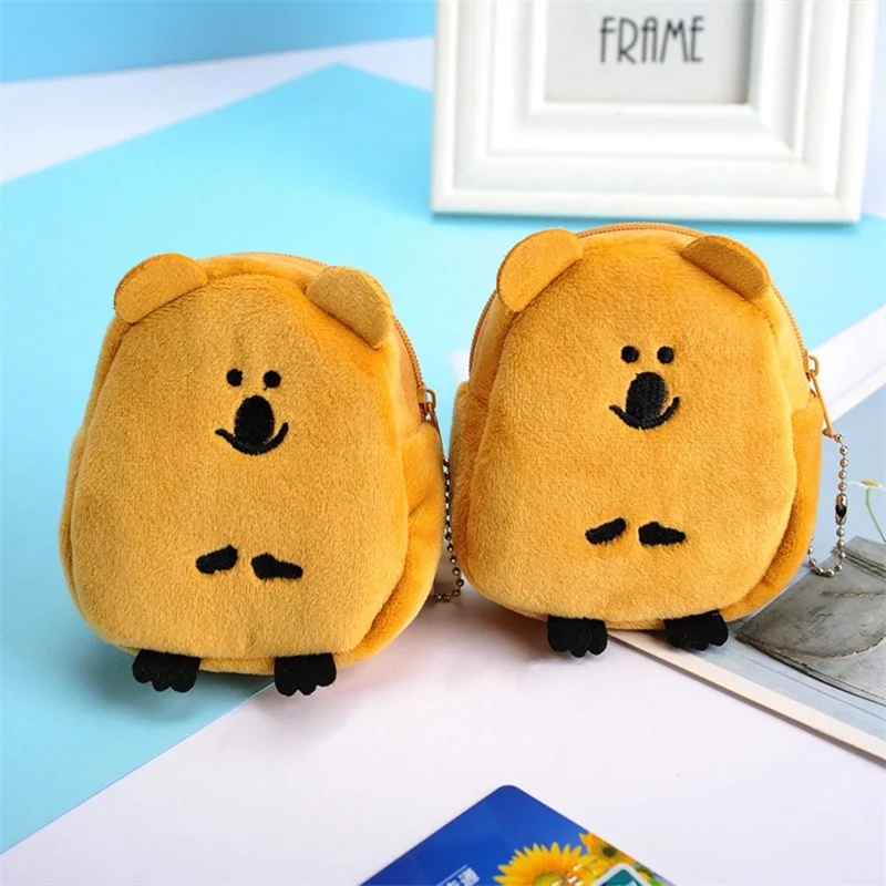 

Unisex Cartoon Coin Purse Small Wallet for Women Men Kid Cute Plush Animal Zipper Mini Bag Lipstick Data Line Pouch Brown Purses