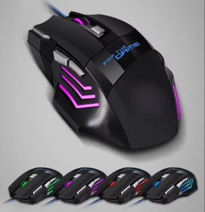 Фото Проводная USB-мышь для игр с эргономичным дизайном, RGB-подсветкой, 7 кнопками, регулируемым DPI, для геймеров, ПК, ноутбуков и компьютеров. №2