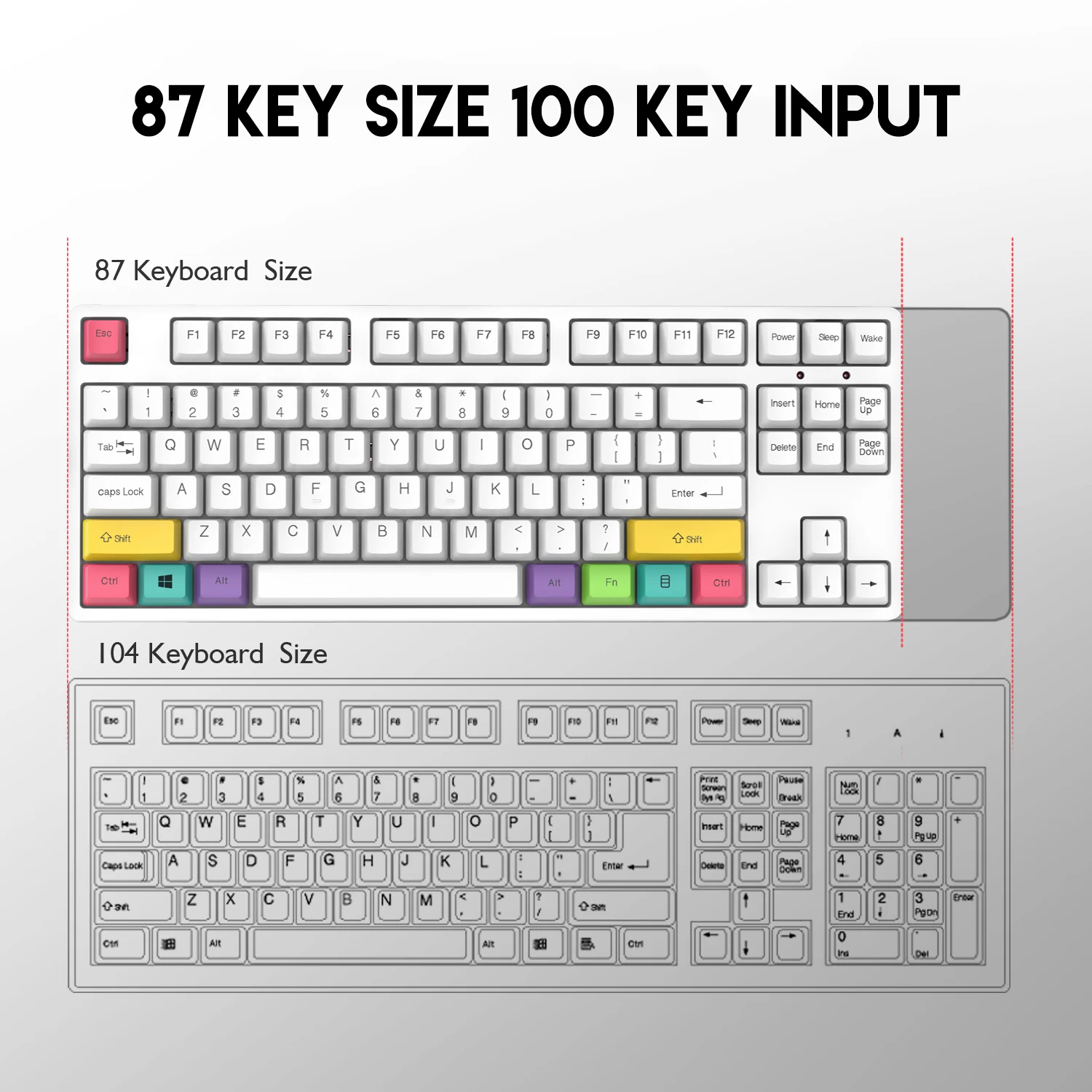 mechanical keyboard 87 keys bluered switch pbt keycap color function keys 20 lighting effects diy gaming keyboards free global shipping