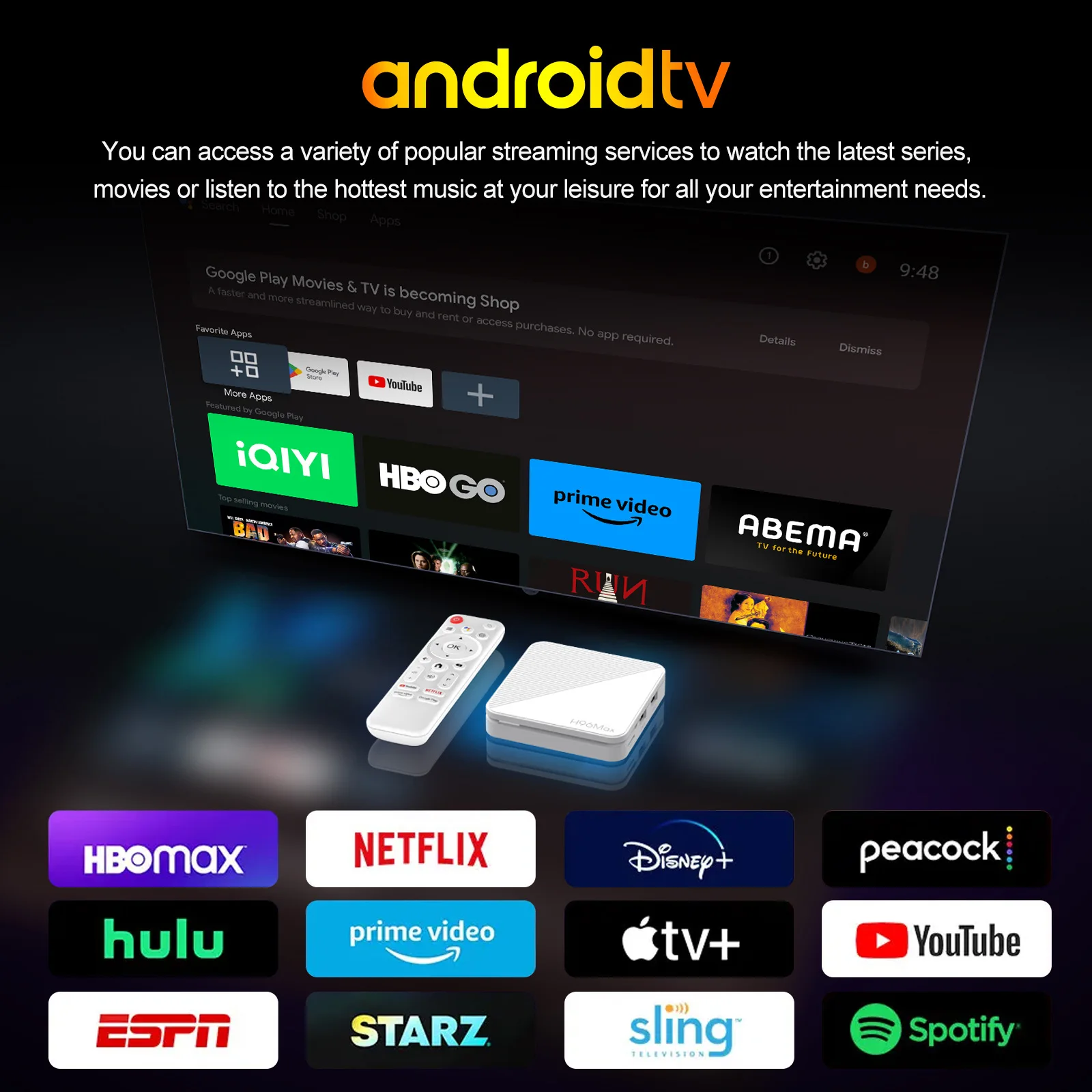ТВ-приставка Android 14 TV Stick Set HDR10+ Top Box 2 4 ГГц + 5 двухрежимный Wi-Fi 6 Bluetooth