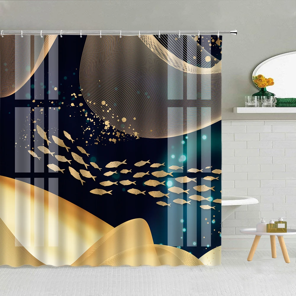 

Colored Fish Shower Curtain Waves Ocean Animal Child Waterproof Fabric Bath Screen Washable Bathroom Decor Curtains Set