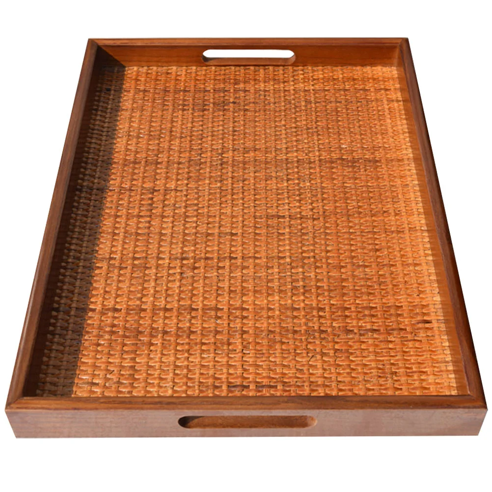 

Retro Decor Snack Tray Household Decorate Coffee Table Wood Bamboo Strips Nuts Serving Water Cup Storage Tea Room