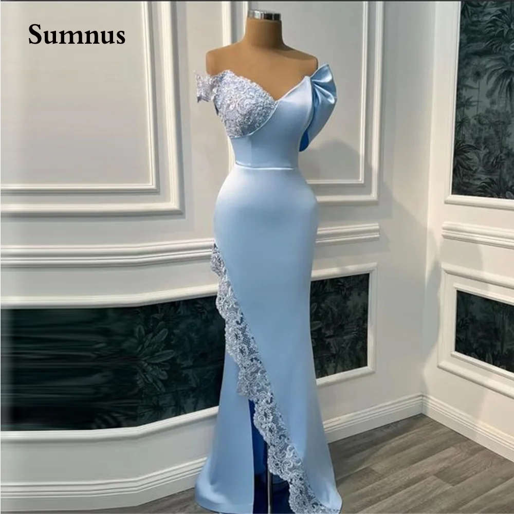 Синее вечернее платье-Русалка Sumnus с открытыми плечами вечерние платья принцессы