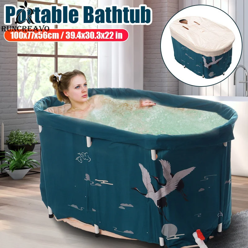 

100cm Large Adult Folding Bathtub Bath Sauna Bath Barrel Thickened Adult Bath Tub Spa Full Body Hot Tub Baby Swimming Pool