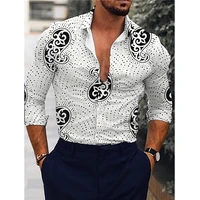 high quality men shirts white oversized shirt casual blacktotem print long sleeve tops mens clothing party cardigan blouses