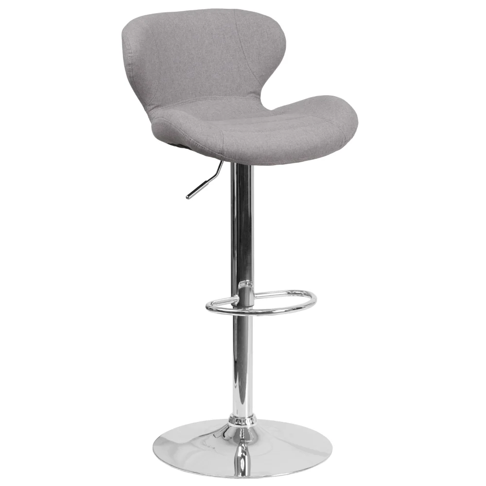 

,Francis Contemporary Gray Fabric Adjustable Height Barstool with Curved Back and Chrome Base Counter Stool Bar Chairs