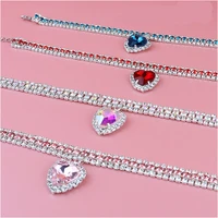 dog shiny rhinestone collar cat heart diamond jewelry necklace pet bling princess collar puppy supplies chihuahua accessories