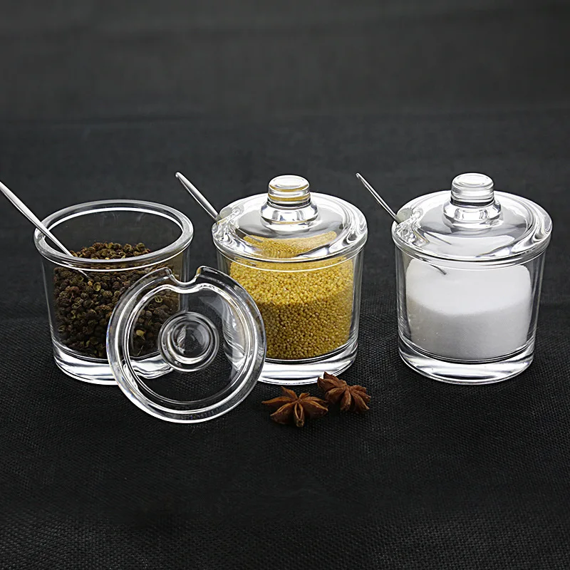 

Прозрачное стекло Приправа банка, с ложкой, емкость для специй сахар, соль, перец, емкость для специй, кухонные принадлежности