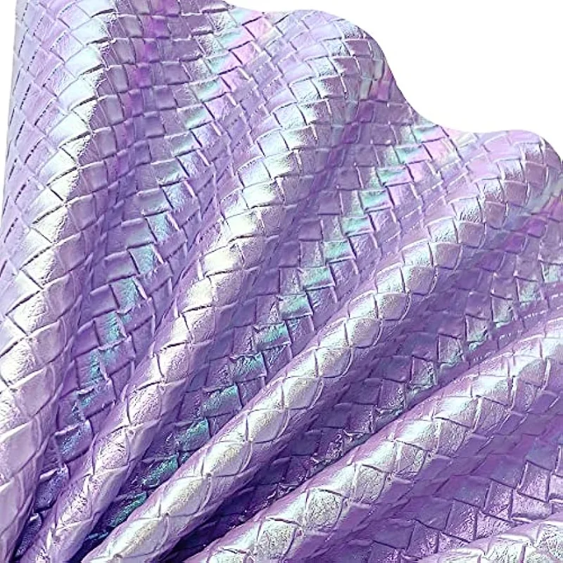 

30x135cm Holographic Embossed Vinyl, Rainbow Basket Weave Faux Leather Fabric for Handbags Bows Sewing Crafts