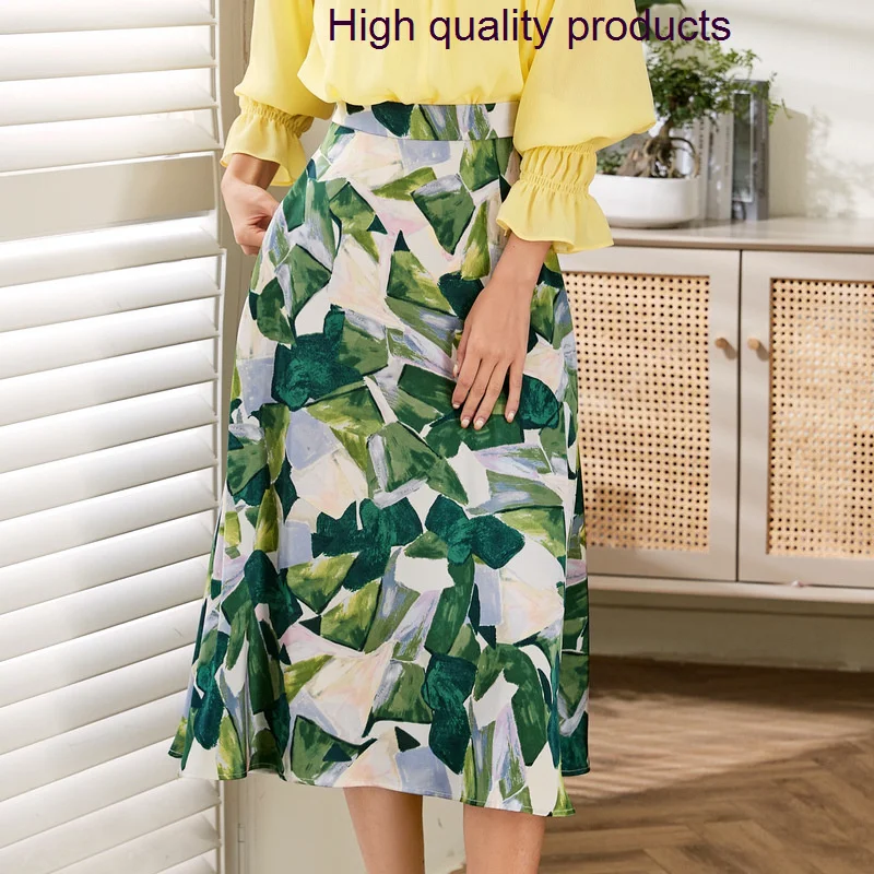 

Офисная элегантная женская юбка-трапеция с принтом, новинка весны 2023, винтажная юбка средней длины с высокой талией для уменьшения возраста, Z448