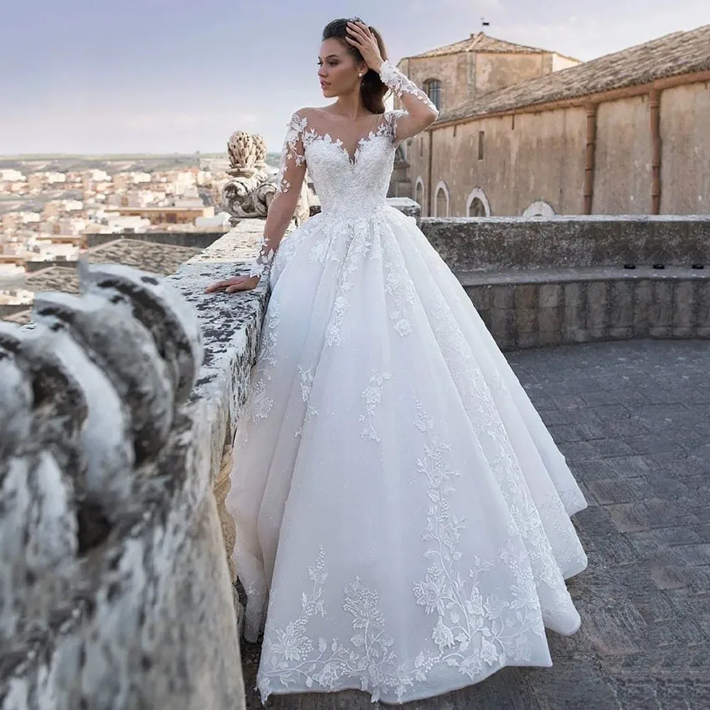 

Msikoods Boho Wedding Dresses 2023 Modern Lace Appliques Long Sleeves Wedding Gown Civil White Custom Made Luxury Bridal Dress