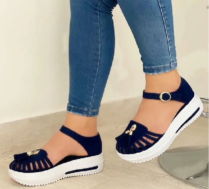 

2022 Summer Platform Sandals Women Shoes Round Toe Beach Flat Sandals Hollow Out Buckle Strap Ladies Gladiator Sandals Sandalias